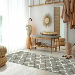 Best Pirce 🥰 Miranda Haus Modern Trellis Geometric Polypropylene Indoor Area Rug Beige 😍