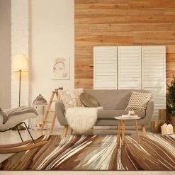 Promo 🥰 Miranda Haus Modern Abstract MultiColored Power-Loomed Indoor Area Rug Taupe 👍