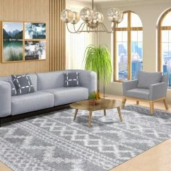 Budget 🛒 Miranda Haus Geometric Bohemian Indoor Plush Shag Area Rug Grey/cream 🎉