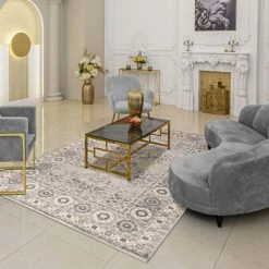 Cheap 🤩 Miranda Haus Baylor Oriental Medallion Indoor Area Rug Light Grey 🧨