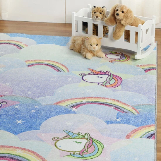Promo π― Miranda Haus Rainbows And Unicorns Polyester Indoor Kids' Area Rug Sapphire Blue π 3 Promo π― Miranda Haus Rainbows And Unicorns Polyester Indoor Kids' Area Rug Sapphire Blue π