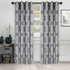 Cheap 🎁 Miranda Haus Elegant Marmore Jacquard Grommet Curtain Panel (Set Of 2) Black 🔥