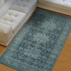 Hot Sale 🎉 Miranda Haus Tatum Vintage Geometric Medallion Area Rug Collection Teal 🔔