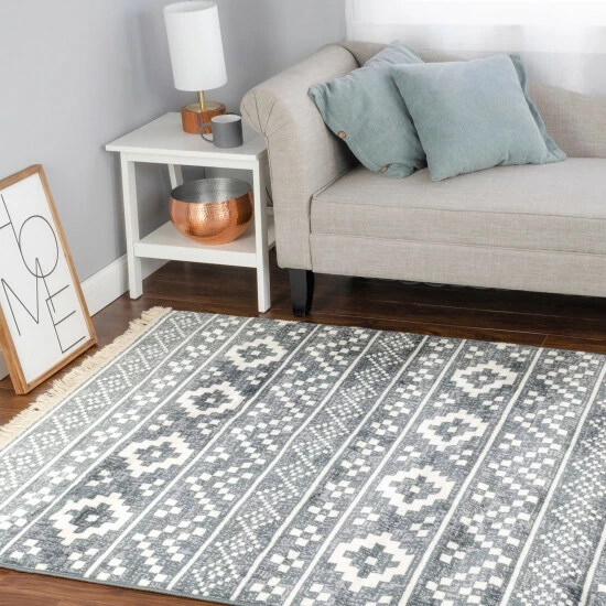 Best deal 👍 Miranda Haus Contemporary Geometric Fringe Indoor Area Rug Nightfall Blue 🤩 4 Best deal 👍 Miranda Haus Contemporary Geometric Fringe Indoor Area Rug Nightfall Blue 🤩 - Image 2