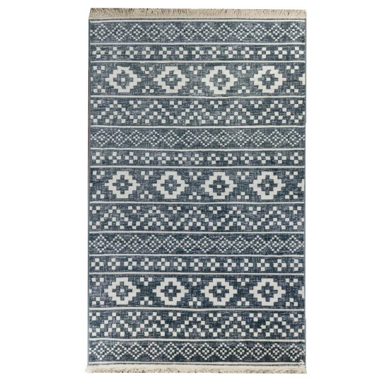 Best deal 👍 Miranda Haus Contemporary Geometric Fringe Indoor Area Rug Nightfall Blue 🤩 5 Best deal 👍 Miranda Haus Contemporary Geometric Fringe Indoor Area Rug Nightfall Blue 🤩 - Image 3