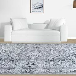 Brand new 🌟 Miranda Haus Geometric Floral Medallion Indoor Polyester Area Rug Charcoal 🔔 -Miranda Haus Shop unnamed file 2050