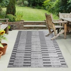 Best Pirce ⭐ Miranda Haus Contemporary Stripe Geometric Indoor/Outdoor Area Rug Grey 🛒