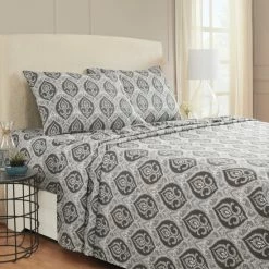 Best Sale 🔔 Miranda Haus Delevingne Fleur-de-Lis Deep Pocket Sheet Set Teal 🥰