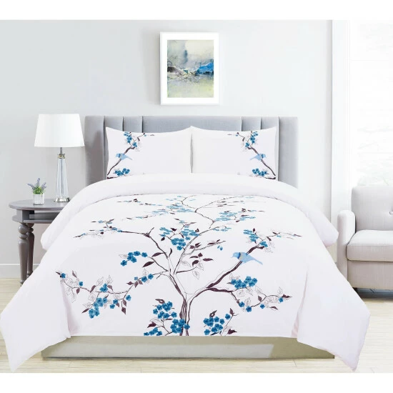 Outlet βοΈ Miranda Haus Cherry Garden 100-Percent Cotton 3-Piece Duvet Cover Set Blue π 6 Outlet βοΈ Miranda Haus Cherry Garden 100-Percent Cotton 3-Piece Duvet Cover Set Blue π - Image 4