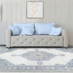 Top 10 👍 Miranda Haus Modern Oriental Medallion Polyester Indoor Area Rug Cream/blue 😀