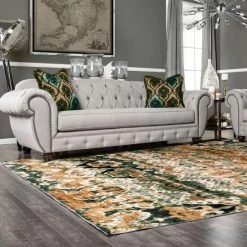 Hot Sale 🔔 Miranda Haus Marseille Modern Scrolling Damask Area Rug Collection Tan ⭐