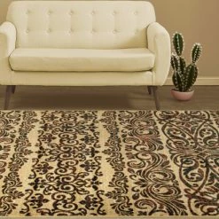 Best Sale 🎁 Miranda Haus Modern Oriental Damask Polypropylene Indoor Area Rug Gold 🧨 -Miranda Haus Shop unnamed file 2368