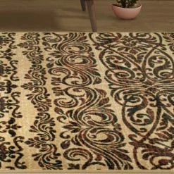 Best Sale 🎁 Miranda Haus Modern Oriental Damask Polypropylene Indoor Area Rug Gold 🧨 -Miranda Haus Shop unnamed file 2369