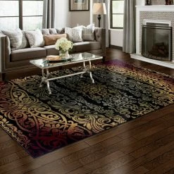 Best Sale 🎁 Miranda Haus Modern Oriental Damask Polypropylene Indoor Area Rug Gold 🧨 -Miranda Haus Shop unnamed file 2370