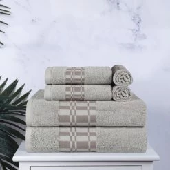 Discount 🤩 Miranda Haus Cotton 6 Piece Bathroom Towel Set With Geometric Border White 👏 -Miranda Haus Shop unnamed file 2394