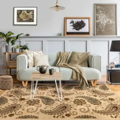 Best Pirce 🥰 Miranda Haus Modern Vintage Floral Power-Loomed Indoor Area Rug Beige 🎁