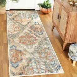 Cheapest 🔔 Miranda Haus Bohemian Geometric Distressed Floral Indoor Area Rug Blue 🎉 -Miranda Haus Shop unnamed file 2500