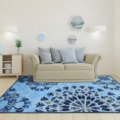 Outlet 🔔 Miranda Haus Thalia Mandala Modern Non-slip Washable Area Rug Collection Light Blue 🥰