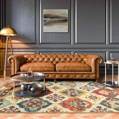 New ⭐ Miranda Haus Geometric Floral Eclectic Modern Bohemian Handmade Wool Indoor Area Rug Blue-rust 🤩 -Miranda Haus Shop unnamed file 2582