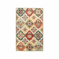 New ⭐ Miranda Haus Geometric Floral Eclectic Modern Bohemian Handmade Wool Indoor Area Rug Blue-rust 🤩 -Miranda Haus Shop unnamed file 2583