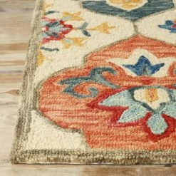 New ⭐ Miranda Haus Geometric Floral Eclectic Modern Bohemian Handmade Wool Indoor Area Rug Blue-rust 🤩 -Miranda Haus Shop unnamed file 2584