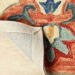 New ⭐ Miranda Haus Geometric Floral Eclectic Modern Bohemian Handmade Wool Indoor Area Rug Blue-rust 🤩 -Miranda Haus Shop unnamed file 2585