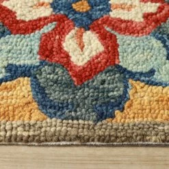 New ⭐ Miranda Haus Geometric Floral Eclectic Modern Bohemian Handmade Wool Indoor Area Rug Blue-rust 🤩 -Miranda Haus Shop unnamed file 2586