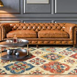 New ⭐ Miranda Haus Geometric Floral Eclectic Modern Bohemian Handmade Wool Indoor Area Rug Blue-rust 🤩 -Miranda Haus Shop unnamed file 2587