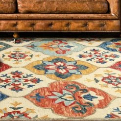 New ⭐ Miranda Haus Geometric Floral Eclectic Modern Bohemian Handmade Wool Indoor Area Rug Blue-rust 🤩 -Miranda Haus Shop unnamed file 2588