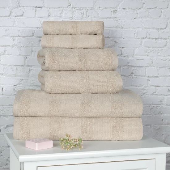 Buy ⨠Miranda Haus Ribbed Turkish Cotton Assorted 6-Piece Solid Towel Set Ivory 𧨠5 Buy ⨠Miranda Haus Ribbed Turkish Cotton Assorted 6-Piece Solid Towel Set Ivory 𧨠- Image 3