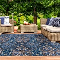 Cheapest 🌟 Miranda Haus Contemporary Floral Outdoor Blue Non-Slip Area Rug 🎁 -Miranda Haus Shop unnamed file 2674