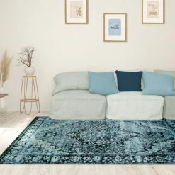 Budget 🤩 Miranda Haus Stirling Distressed Medallion Indoor Area Rug Collection Blue ✔️