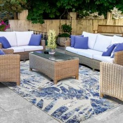 Deals ⌛ Miranda Haus Botanical Leaves Polypropylene Indoor/Outdoor Area Rug Grey ✔️