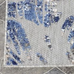 Deals ⌛ Miranda Haus Botanical Leaves Polypropylene Indoor/Outdoor Area Rug Grey ✔️ -Miranda Haus Shop unnamed file 2775