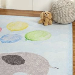 Best deal 💯 Miranda Haus Nursery Polyester Indoor Anti-Skid Kids' Area Rug Baby Blue ⌛