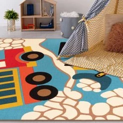 Promo ✔️ Miranda Haus Non-Slip Priestly Kids' Washable Indoor Area Rug, Beige Tan ✨