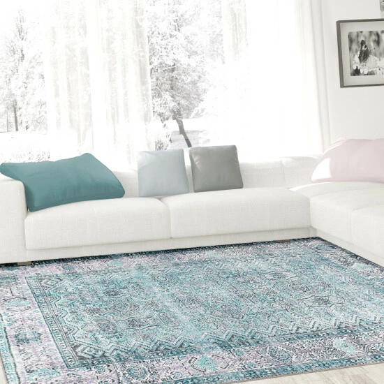 Budget π₯ Miranda Haus Oriental Vintage Medallion Power-Loomed Indoor Area Rug Baby Blue π₯ 9 Budget π₯ Miranda Haus Oriental Vintage Medallion Power-Loomed Indoor Area Rug Baby Blue π₯ - Image 7