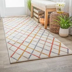 Budget 🌟 Miranda Haus Modern Geometric Diamond Trellis Indoor Area Rug Bone 🔔