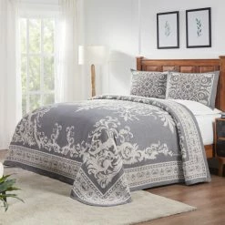 Brand new 🎉 Miranda Haus Vintage Medallion Cotton Blend Woven Bedspread Set Denim Blue ❤️ -Miranda Haus Shop unnamed file 3225