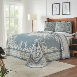 Brand new 🎉 Miranda Haus Vintage Medallion Cotton Blend Woven Bedspread Set Denim Blue ❤️ -Miranda Haus Shop unnamed file 3229