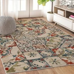 Cheapest 👏 Miranda Haus Lani Teal Rustic Patchwork Polypropylene Indoor Area Rug 💯