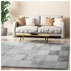 Best reviews of 🛒 Miranda Haus Checkered Hand Woven Bohemian Viscose Area Rug Grey 🎁