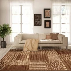 Buy ✨ Miranda Haus Modern Block Patchwork Power-Loomed Indoor Area Rug Taupe 🎁