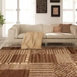 Buy ✨ Miranda Haus Modern Block Patchwork Power-Loomed Indoor Area Rug Taupe 🎁 -Miranda Haus Shop unnamed file 3362