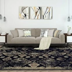 Best Sale 😉 Miranda Haus Modern Distressed Damask Polypropylene Indoor Area Rug Black 🧨