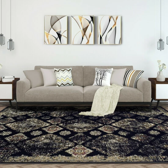 Best Sale π Miranda Haus Modern Distressed Damask Polypropylene Indoor Area Rug Black 𧨠3 Best Sale π Miranda Haus Modern Distressed Damask Polypropylene Indoor Area Rug Black π§¨