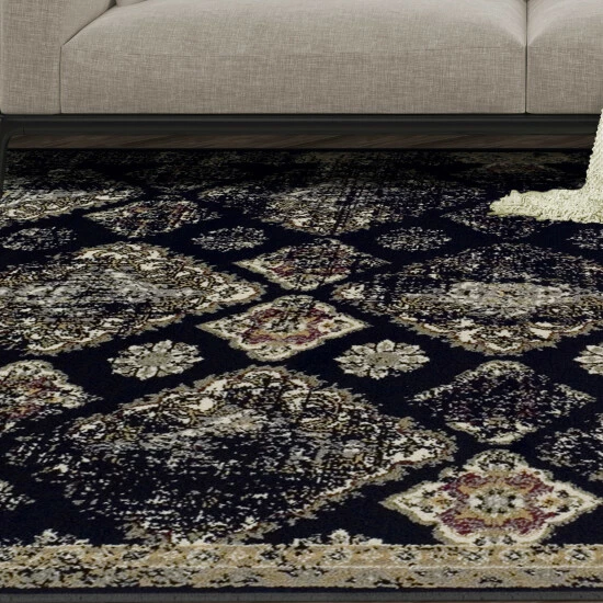 Best Sale π Miranda Haus Modern Distressed Damask Polypropylene Indoor Area Rug Black 𧨠7 Best Sale π Miranda Haus Modern Distressed Damask Polypropylene Indoor Area Rug Black 𧨠- Image 5