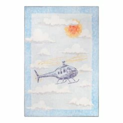 Discount 🎁 Miranda Haus World Traveler Helicopter Polyester Indoor Kids' Area Rug Cerulean Blue 🎉 -Miranda Haus Shop unnamed file 3492
