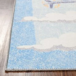 Discount 🎁 Miranda Haus World Traveler Helicopter Polyester Indoor Kids' Area Rug Cerulean Blue 🎉 -Miranda Haus Shop unnamed file 3493