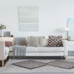 Hot Sale 😉 Miranda Haus Rustic Diamond Bohemian Handmade Wool Indoor Area Rug With Cotton Backing And Fringes Slate 🎁